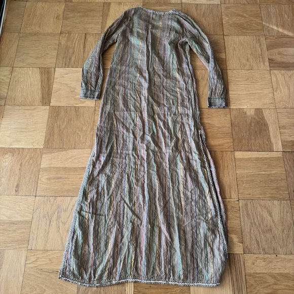 Manoush US 8 Sheer Maxi Kaftan Dress Embroidered Striped PomPoms Sequins - Picture 2 of 13